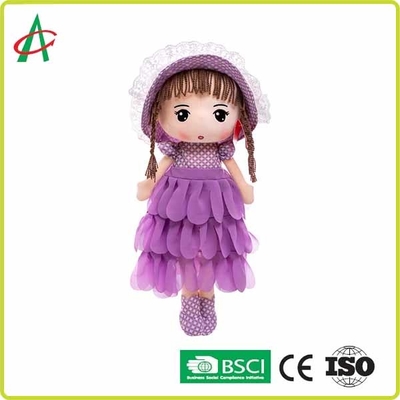 Sevimli Mor Elbise Ve Beyaz Ve Pembe Etekler Kapaklı 12 İnç Peluş Bez Bebek