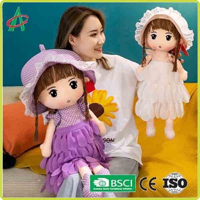 Sevimli Mor Elbise Ve Beyaz Ve Pembe Etekler Kapaklı 12 İnç Peluş Bez Bebek
