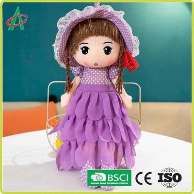 Sevimli Mor Elbise Ve Beyaz Ve Pembe Etekler Kapaklı 12 İnç Peluş Bez Bebek