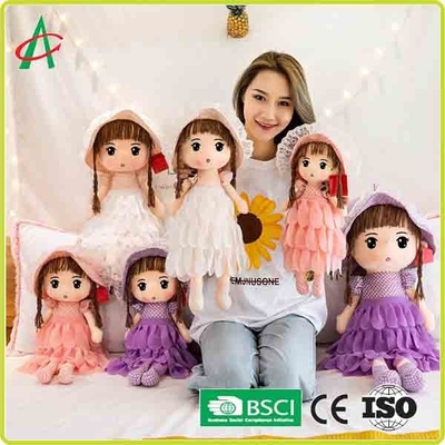 Sevimli Mor Elbise Ve Beyaz Ve Pembe Etekler Kapaklı 12 İnç Peluş Bez Bebek