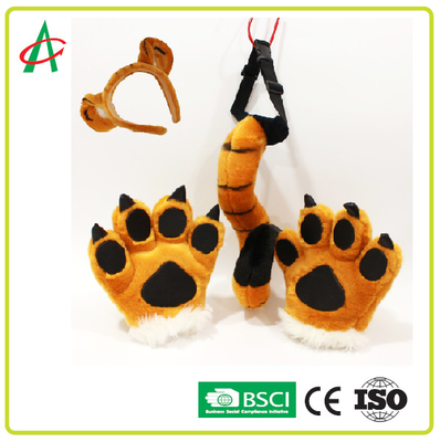 BSCI BPA Ücretsiz Kaplan Kuyruğu, Paws ve Hairband Doldurulmuş Hayvanlar Peluş Oyuncak
